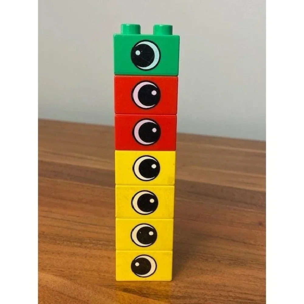 Vintage LEGO Duplo Eye Bricks Lot 7pc Red Yellow Green Large Building Blocks